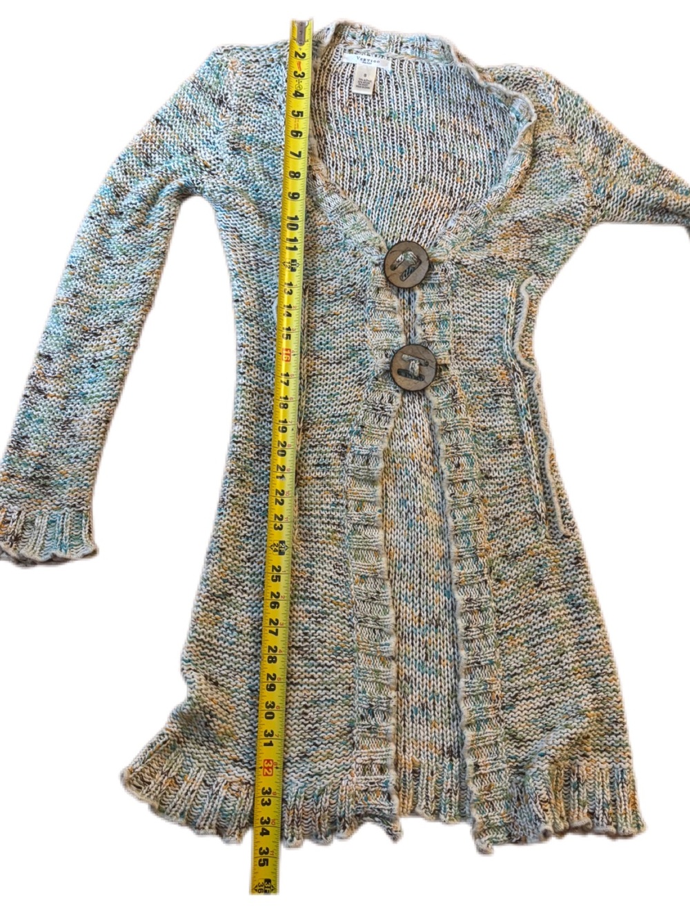 Vertigo Paris Y2K Chunky Space Dye Cardigan Small Ruffle Hem - Picture 8 of 8